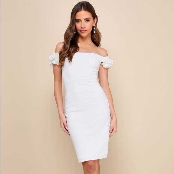 LULU’S Pretty Presence White Off The Shoulder Floral Strap Mini Dress - Picture 5 of 5